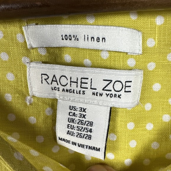 Rachel Zoe 100% Linen Womens 3X Yellow Polka Dot Resort Lagenlook Summer Casual - Picture 2 of 12